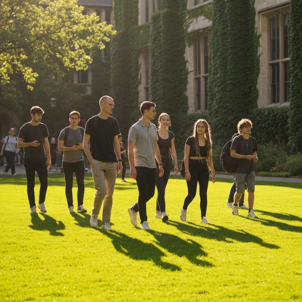 Students on campus lawn